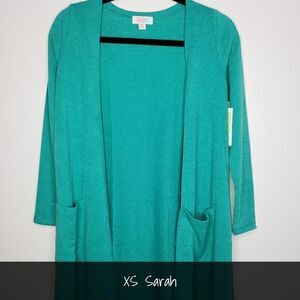 LuLaRoe Sarah Duster Cardigan XS Solid Turquoise NEW